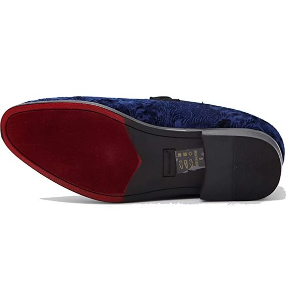 Men's Vintage Velvet Flower Designer Dress Loafers Slip On Classic Tuxedo 35 blu - Picture 3 of 7